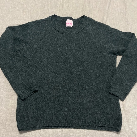 Crush Cashmere 100% Dark Gray/Black Women's Crew Neck Sweater Luxury Winter Warm - Picture 2 of 6